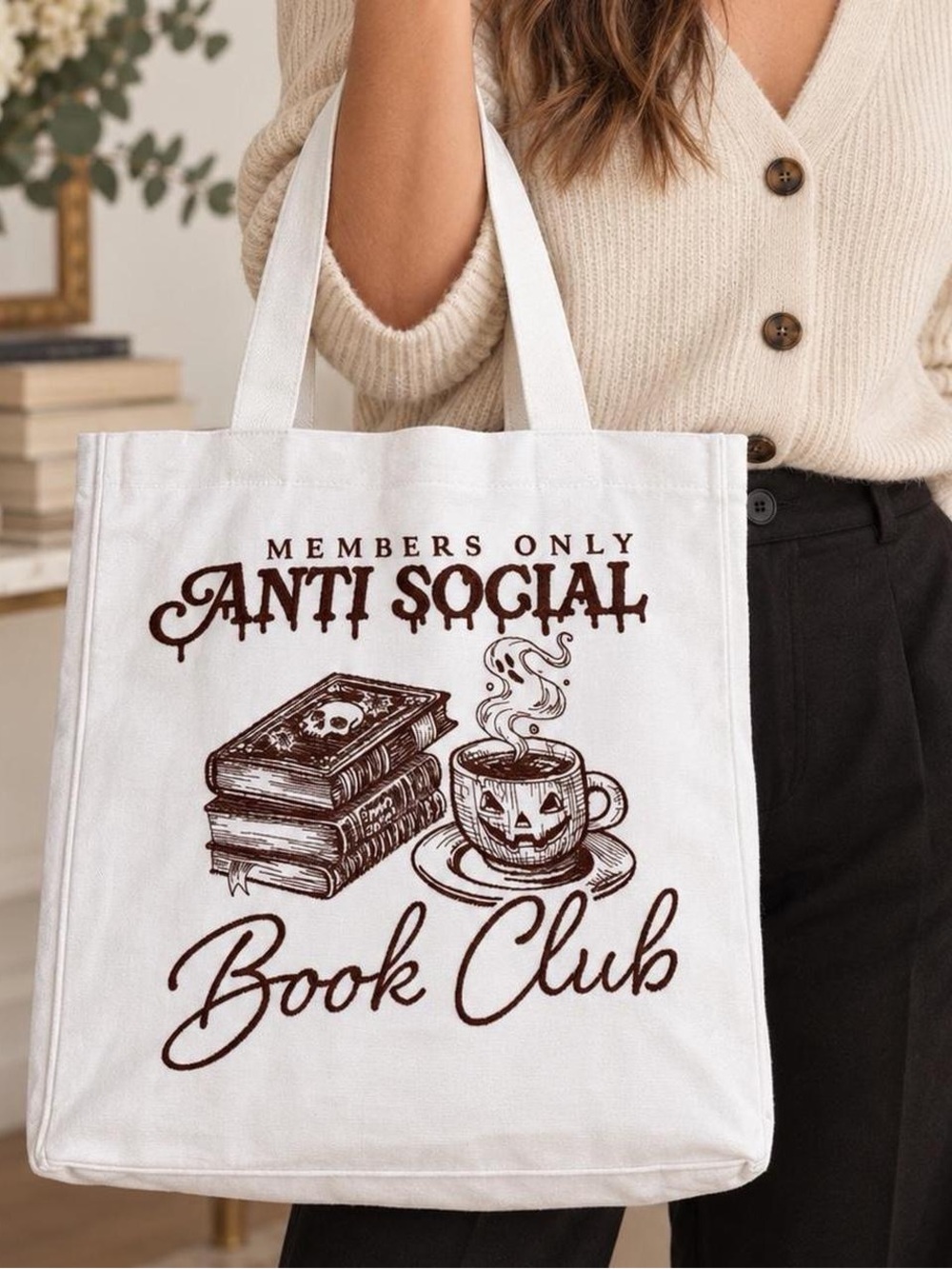 The Haunted Book Club Anti Social Canvas Tote Bag